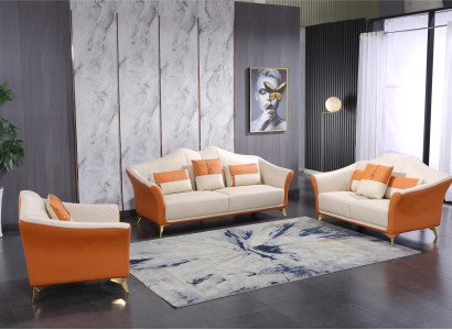 Sofa mit Polster Leder Couch Sitz Komplett Set Moderne Garnitur 3+2 Sitzer